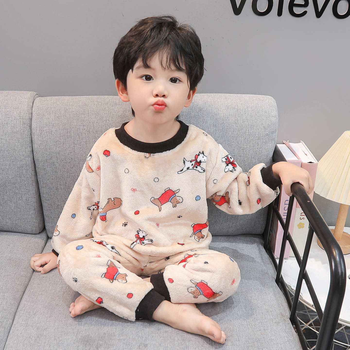 儿童睡衣男童秋冬款珊瑚绒长袖宝宝卡通可爱家居服套装2025新款