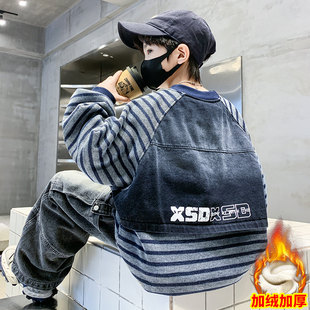 儿童装男童加绒卫衣秋冬款2026新款加厚男孩一体上衣中大童冬季潮