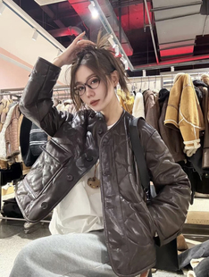 原创设计师简约高端油蜡绵羊皮时尚加棉女短款圆领加棉皮子外套女