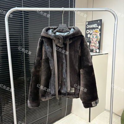 2025新款连帽貂皮款皮毛一体外套女休闲显瘦蝙蝠袖时尚洋气爆款