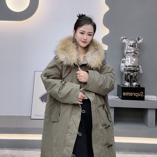 羽绒服外套加厚潮 2024冬季 新款 派克服女长款 大貉子毛毛领宽松工装