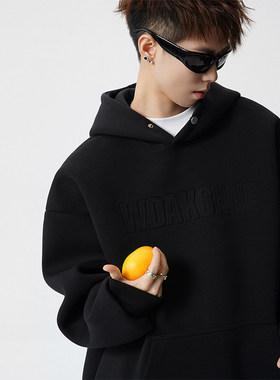 Anniehall official方少潮牌男装pd大人黑衣先生加绒连帽卫衣外套