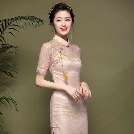 新中式洋气旗袍年轻款高端气质中国风修身日常改良蕾丝连衣裙夏季