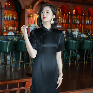 复古旗袍新款 明星同款 女黑色显瘦日常改良中国风连衣裙 清 反季