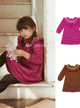 含20%羊毛女童毛衣连衣裙 mp秋冬新款 宝宝针织球球手钩毛线裙子