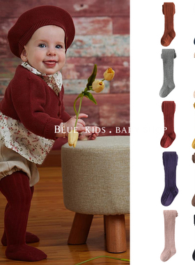 儿童连裤袜子百搭打底裤秋冬纯色婴儿宝宝打底棉袜坑条女童连脚袜