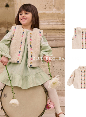 秋冬新款 儿童宝宝童装保暖刺绣毛绒马甲 女童羊羔毛棉衣棉服外套