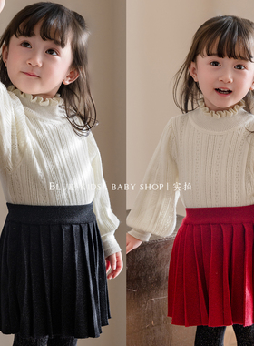 女童金丝百褶半身裙2026春秋新款百搭a字裙毛线裙针织短裙风琴裙