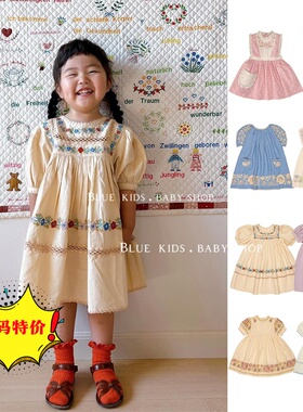 【断码特价】夏季新款宝宝重工打揽刺绣度假连衣裙泡泡袖公主裙子