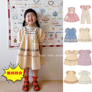 【断码特价】夏季新款宝宝重工打揽刺绣度假连衣裙泡泡袖公主裙子