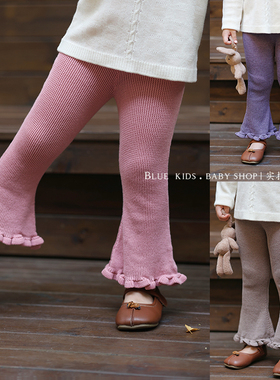 25秋装新 女童喇叭裤花边儿童针织长裤韩版宝宝镂空外穿打底裤子