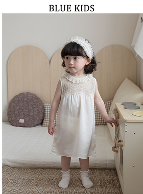25年新款 女童百搭背心无袖连衣裙 宝宝花边领洋气生日礼服裙子