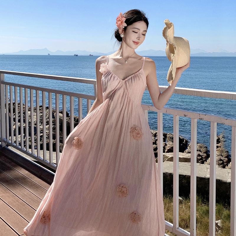 现货当日发!海边度假裙立体花朵