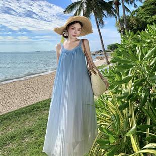 无袖 法式 长款 三亚海边度假风渐变吊带连衣裙女2024夏季 沙滩裙 新款