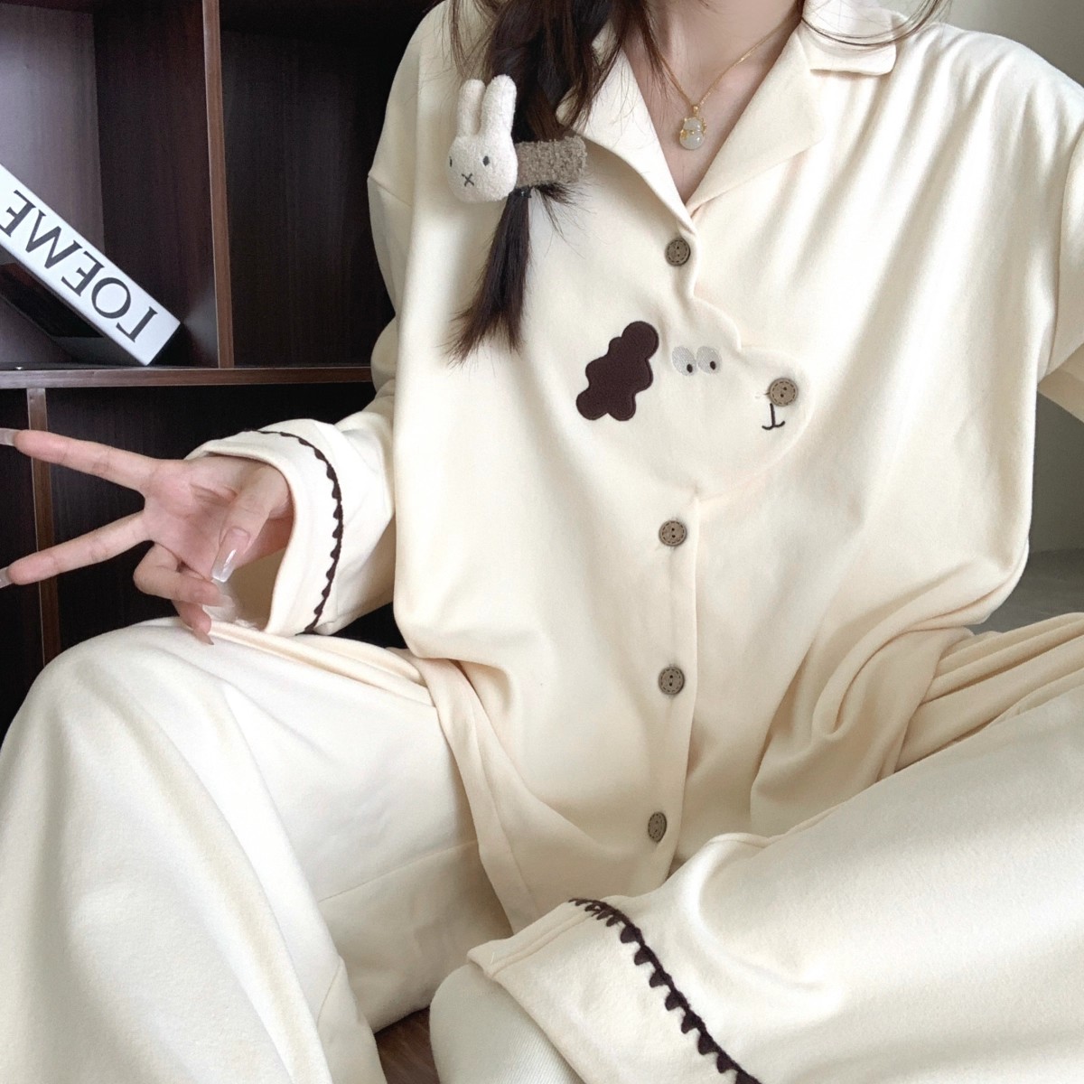 韩版可爱小狗磨毛德绒保暖睡衣