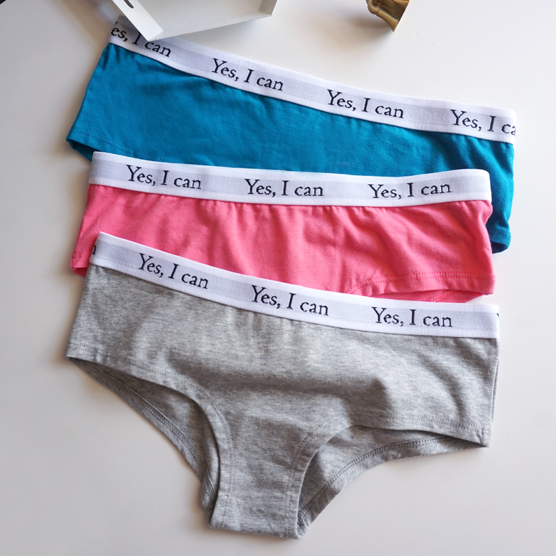 欧美单简约运动玫红色纯色字母宽边女生低腰抗菌纯棉三角内裤