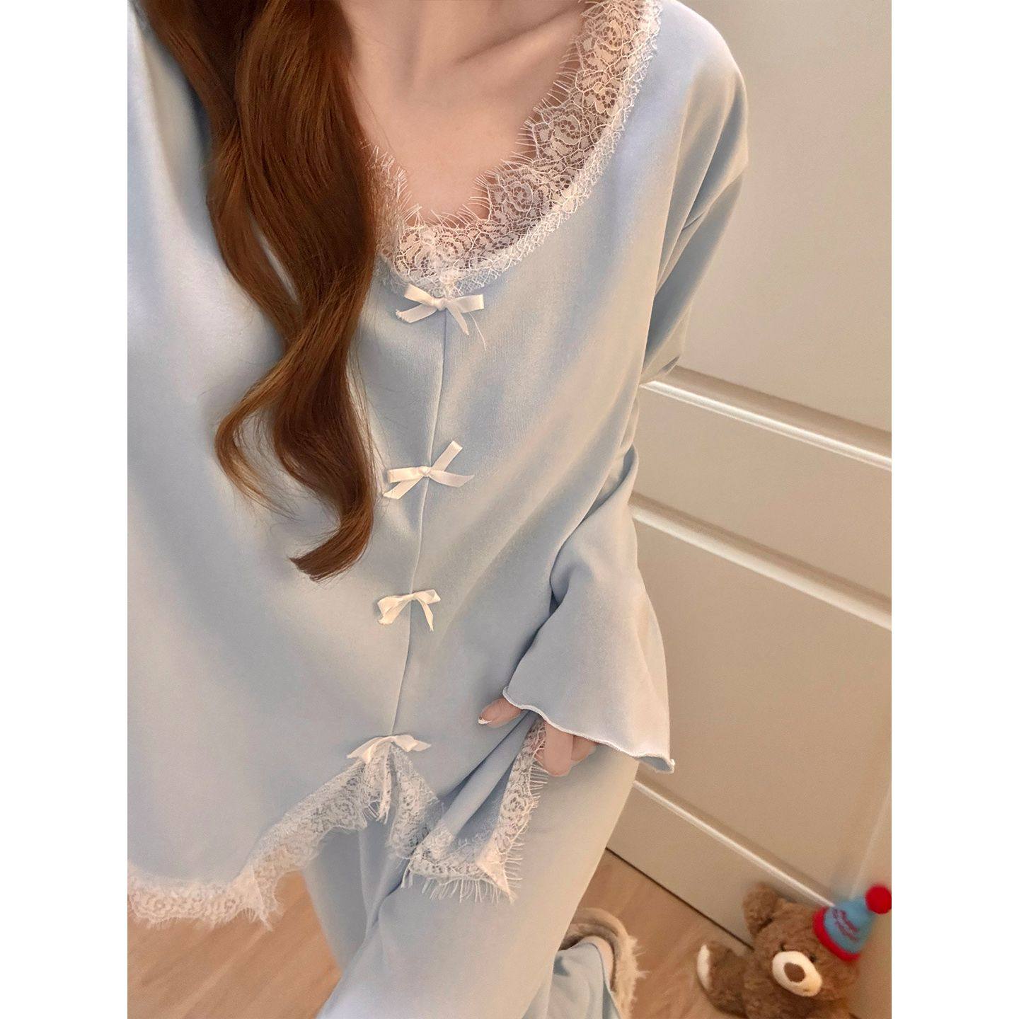 纯棉睡衣女款带胸垫春秋季2026新款高级感性感蕾丝花边冬天家居服,女士内衣/男士内衣/家居服,睡衣/家居服套装,淘宝优惠券,粉丝福利购,淘宝优惠卷