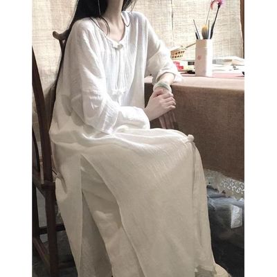 新中式禅意棉麻女汉服道袍套装
