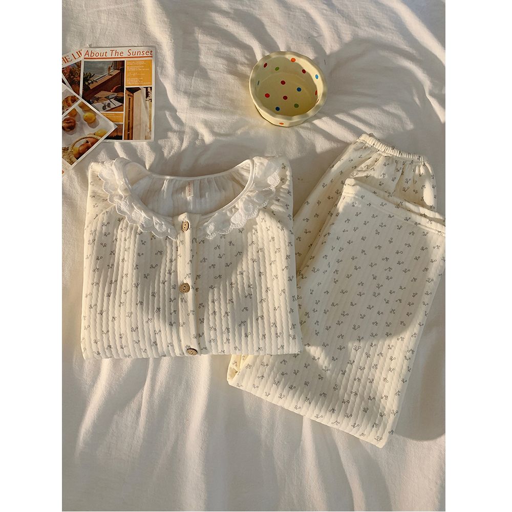 韩版碎花空气棉睡衣女春秋季