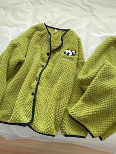 熊猫珊瑚绒秋冬季睡衣女款2023年睡猪猪新款绿色高级感加绒家居服