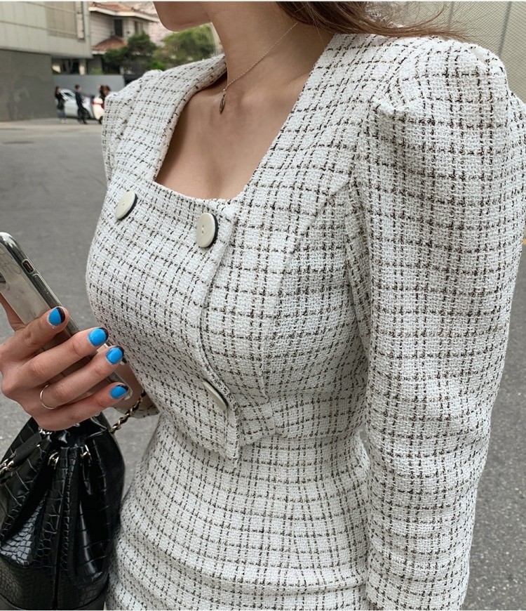 鬼鬼家韩国东大门官网名媛气质小香风短外套短裙编织套装两件套