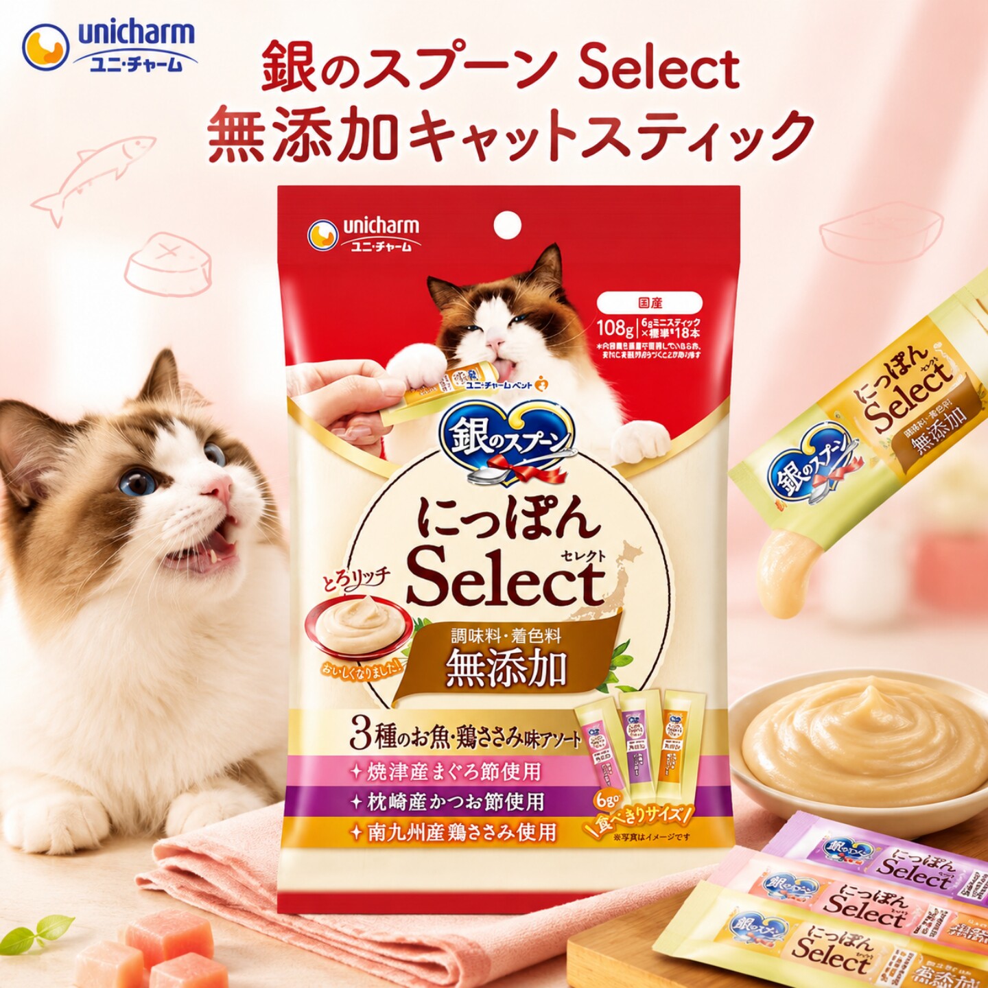日本银勺三星美食家无添加猫条猫咪零食营养补水果冻肉泥混合口味