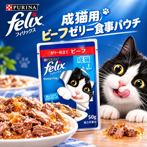 日本进口Felix成猫用主食餐包湿粮牛肉鸡肉味多汁果冻综合营养食