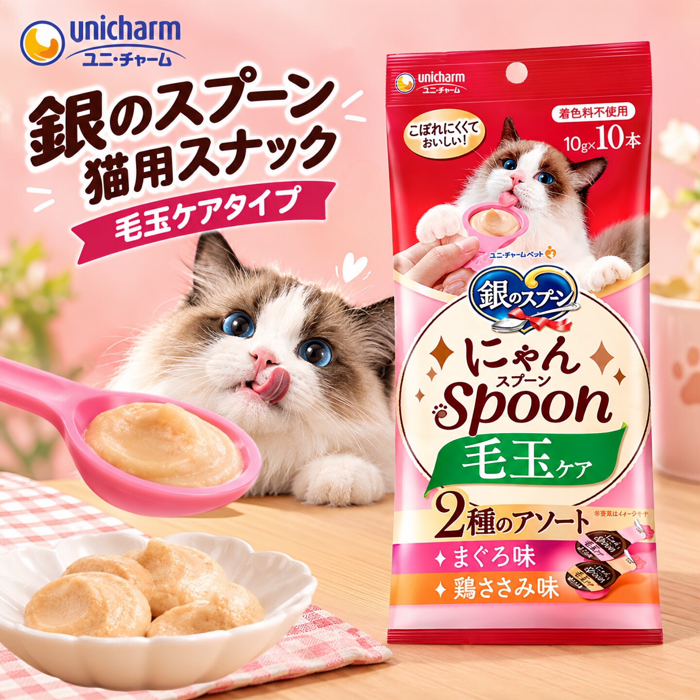 日本进口银勺猫爪肉泥勺猫条鸡肉鱼肉双拼味去毛球化毛猫粮猫零食