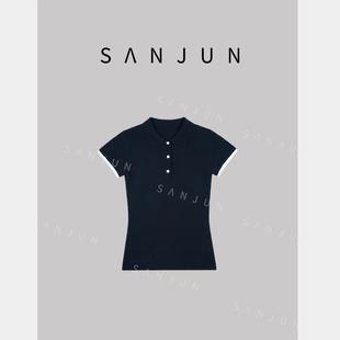 SANJUN【尔辞晚】新款舒适休闲撞色Polo短袖 26659