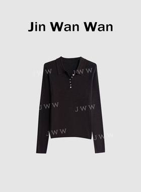 【镜尘】简约高级感纽扣设计翻领长袖针织上衣 87785