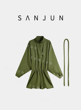 SANJUN【青月】透气亚麻工装感立裁连体裙裤 2235