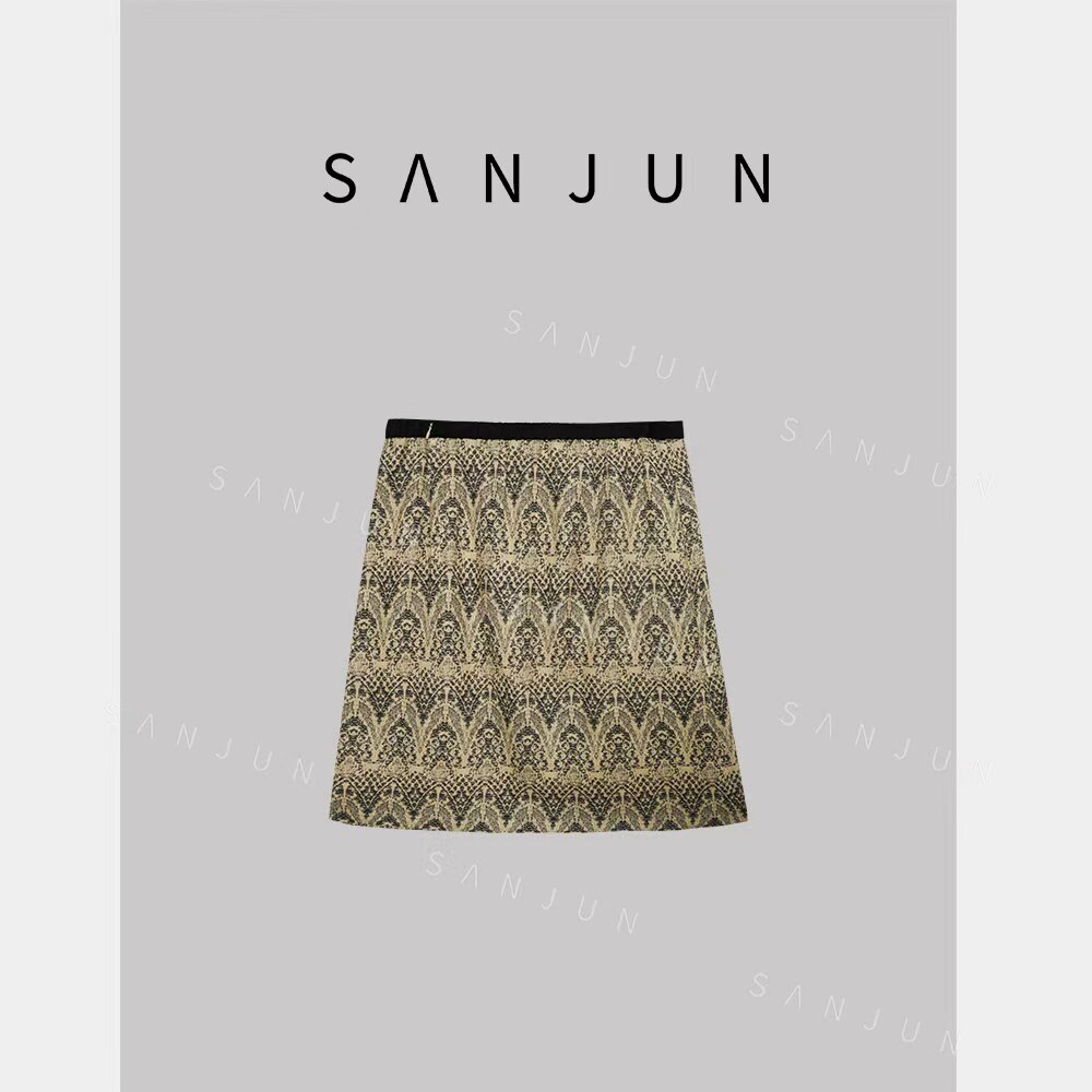 SANJUN【鹿梦】法式复古印花显瘦半身裙 1391