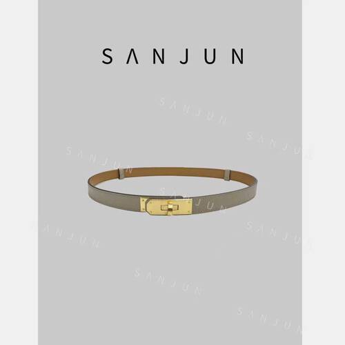 SANJUN【金扣】时尚牛皮钢扣可调节黑色百搭小皮带 DYA152