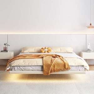 时尚无床头皮床现代简约卧室小户型齐边1.5米双人极简软包悬浮床