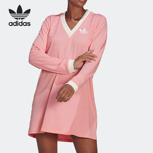 Adidas 连衣裙IB2050 阿迪达斯正品 三叶草女子针织运动休闲V领长袖