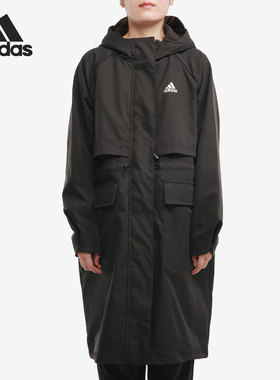Adidas/阿迪达斯正品女子长款训练运动休闲连帽夹克外套 GP0641
