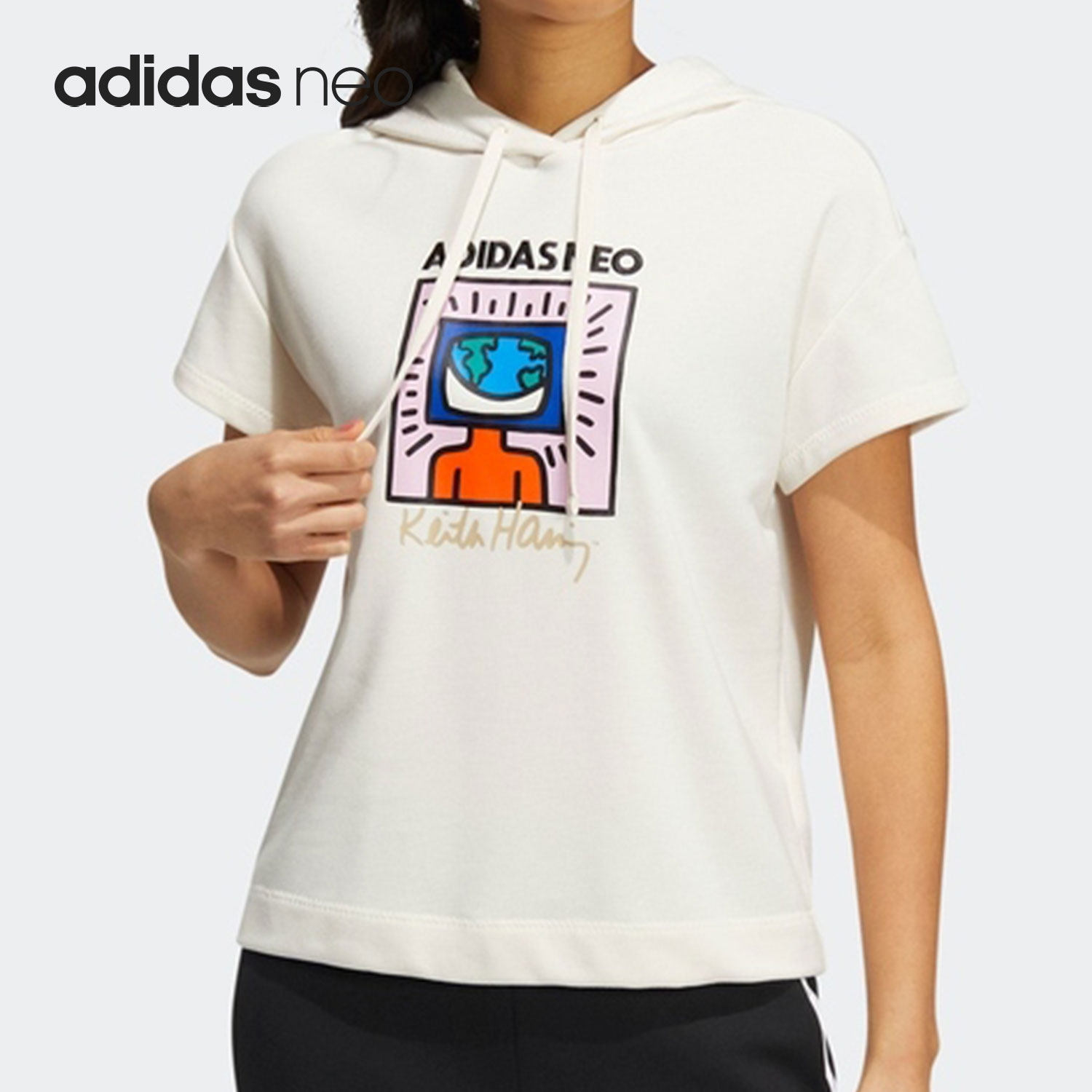 Adidas/阿迪达斯正品春季新款Neo女子连帽运动短袖T恤HD7255