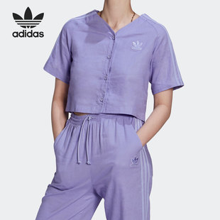 Adidas/阿迪达斯正品三叶草26夏亚麻女子短款运动休闲短袖 HB9528