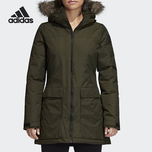 Adidas/阿迪达斯女子中长款户外运动连帽保暖棉服 CY8600