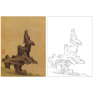 工笔画白描底稿临陈洪绶花鸟写生册 初学打印线稿Q043 瘦古奇石