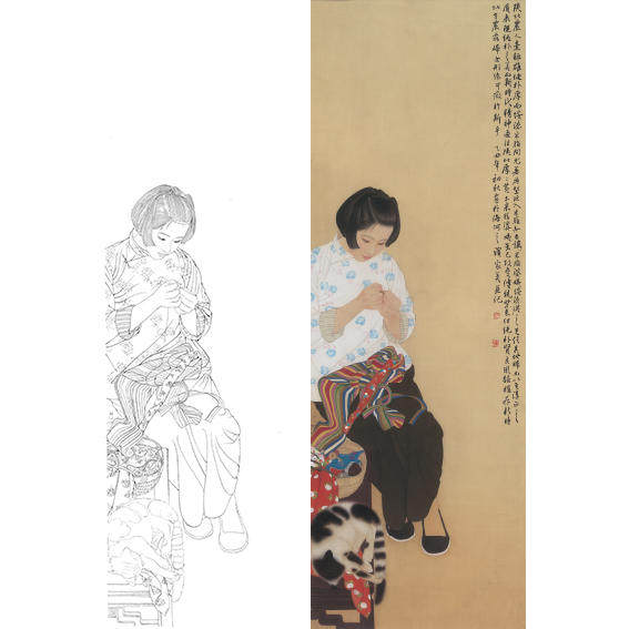 何家英工笔画白描底稿工笔人物米脂婆姨临摹实物打印线稿ZV13