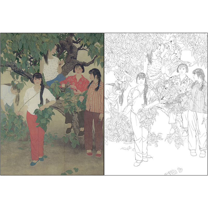 何家英人物【桑露】底稿工笔画白描现代人物打印高清底稿线稿Q036