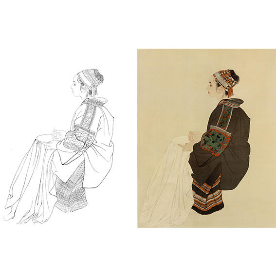 何家英人物白描线稿临摹实物打印