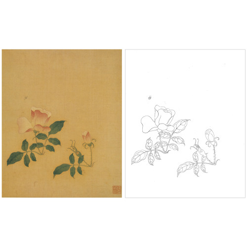 陈洪绶工笔画白描底稿花鸟《春蕊浅晕》小品初学临摹打印线稿Q061