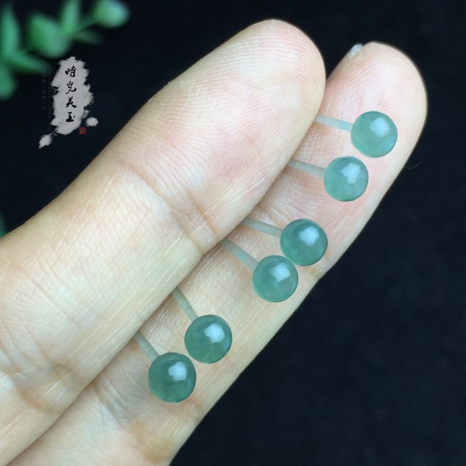 冰种天然A货翡翠一体耳钉4.5mm