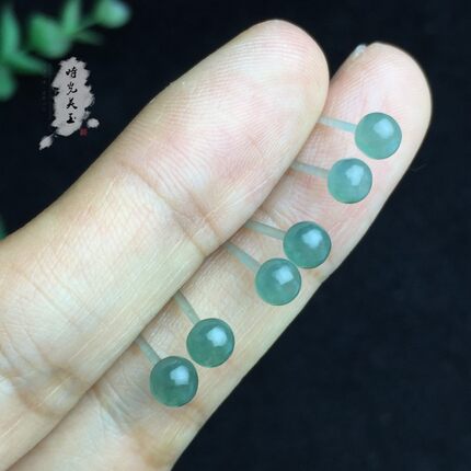 送证书！4.5mm天然A货翡翠一体冰种晴水全玉石圆珠耳钉耳饰一对价