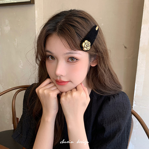 初心cx边夹山茶花丝绒刘海夹发夹