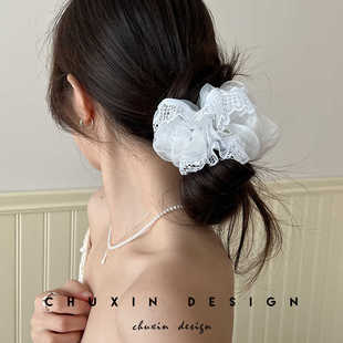 法式 超仙 浪漫复古蕾丝发圈大肠圈高级感马尾扎头绳发绳2024年新款