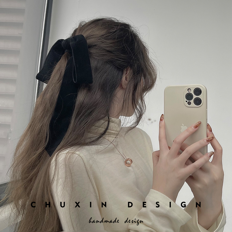 复古优雅丝绒发圈少女飘带超仙