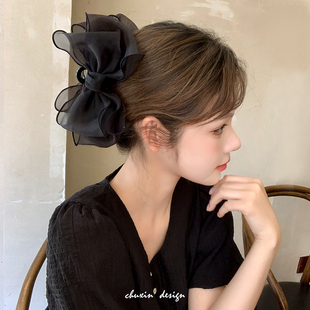 轻纱超仙蝴蝶结抓夹女大号网红高级感在逃公主后脑勺鲨鱼夹发夹女